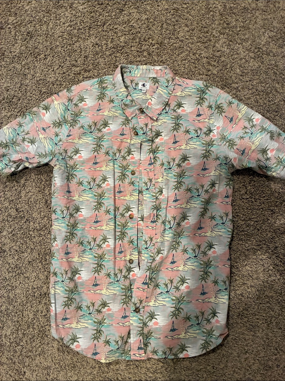 Globe Tropical Palm & Sailboat Short-Sleeve Shirt - Pink/Blue/Green